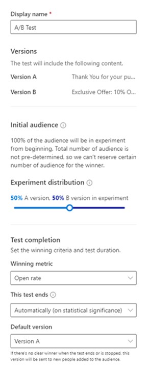 Standard A/B-Test Einstellungen - A/B-Tests in E-Mail-Marketingkampagnen: Die Erfolgsformel für Unternehmen in Dynamics 365 Customer Insights